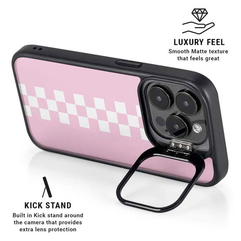 Pink Checkerboard iPhone 15 Pro Kickstand Case